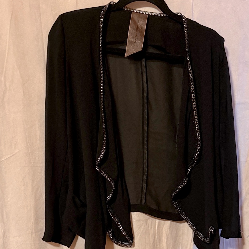 68-Ladies wedding/special occasion Black cocktail jacket with Chain Accent